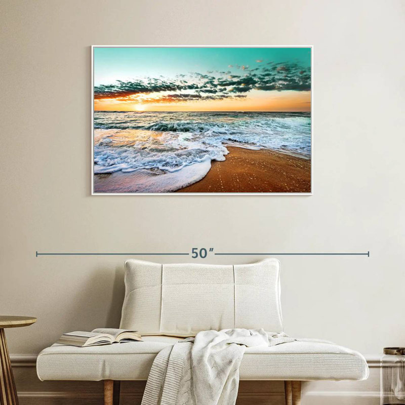 Plage rétro de Cancun, Cadre flottant blanc, 40 po x 27 po