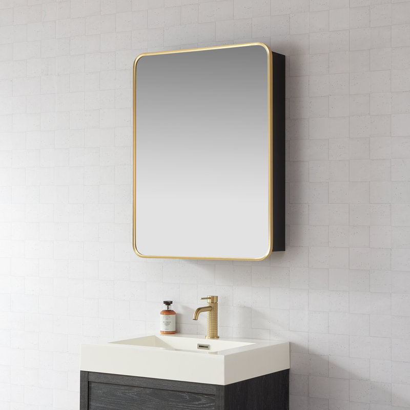Armoire à pharmacie rectangulaire avec miroir Lagos, Or brossé, H 32 po x l 24 po x P 5,9 po