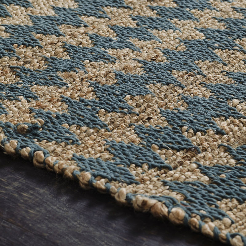 Tapis à chevrons Bolitho tissé à plat à la main en bleu / beige, Rectangle de 5 pi x 8 pi