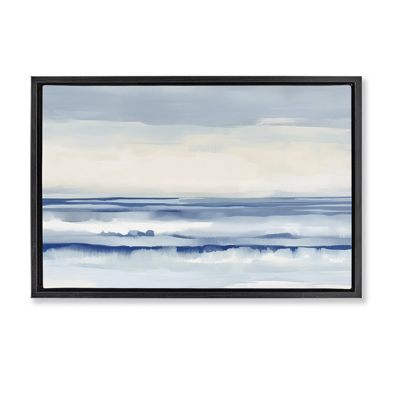 Toile flottante abstraite encadrée avec vagues de plage par Irena Orlov, H 17 po x l 25 po, Cadre flottant noir de jais