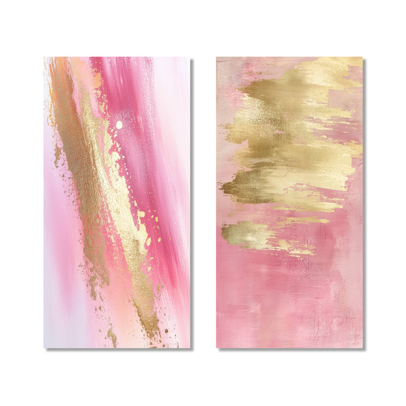 «Blush and Gold Brushstroke Elegance», art mural moderne à 2 panneaux en métal, 40" H x 40" W