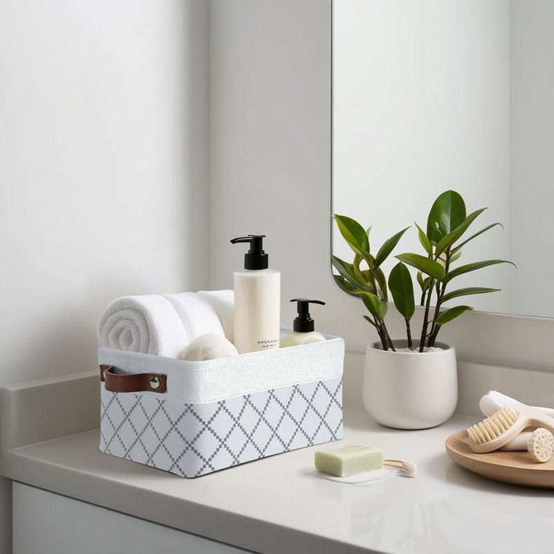 Decomomo Foldable Storage Bin | Collapsible Sturdy Cationic Fabric Storage Basket Cube W/Handles, White/Beige