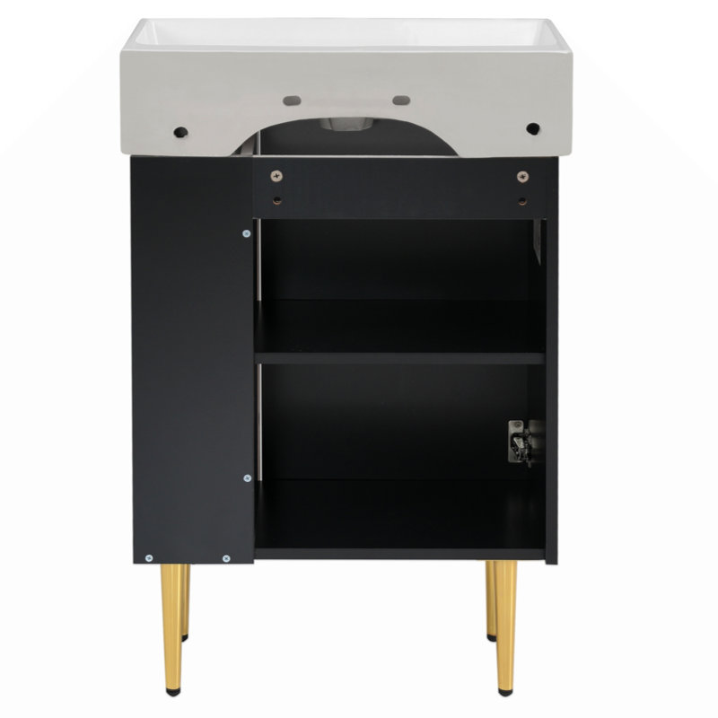 Meuble-lavabo simple 21,6 po, armoire combinée, meuble de rangement pour salle de bain, lavabo simple en céramique