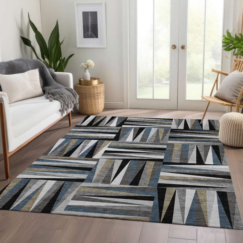Premium Machine Washable Collett AMF1012 Squares Rug, Rectangle 9' x 12'