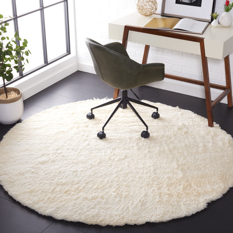 Tapis ivoire en laine / coton tissé à la main Crispo, Rond 6 pi