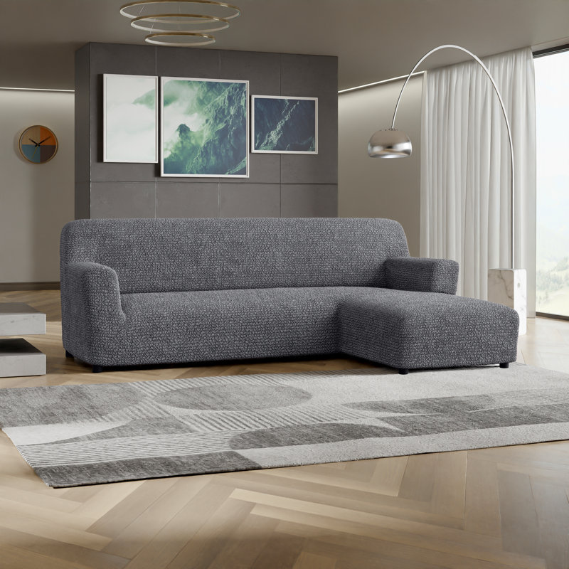 Housse extensible pour canapé modulaire - Facile à nettoyer et durable - Collection Comfort, Gris foncé, Right-Facing Chaise
