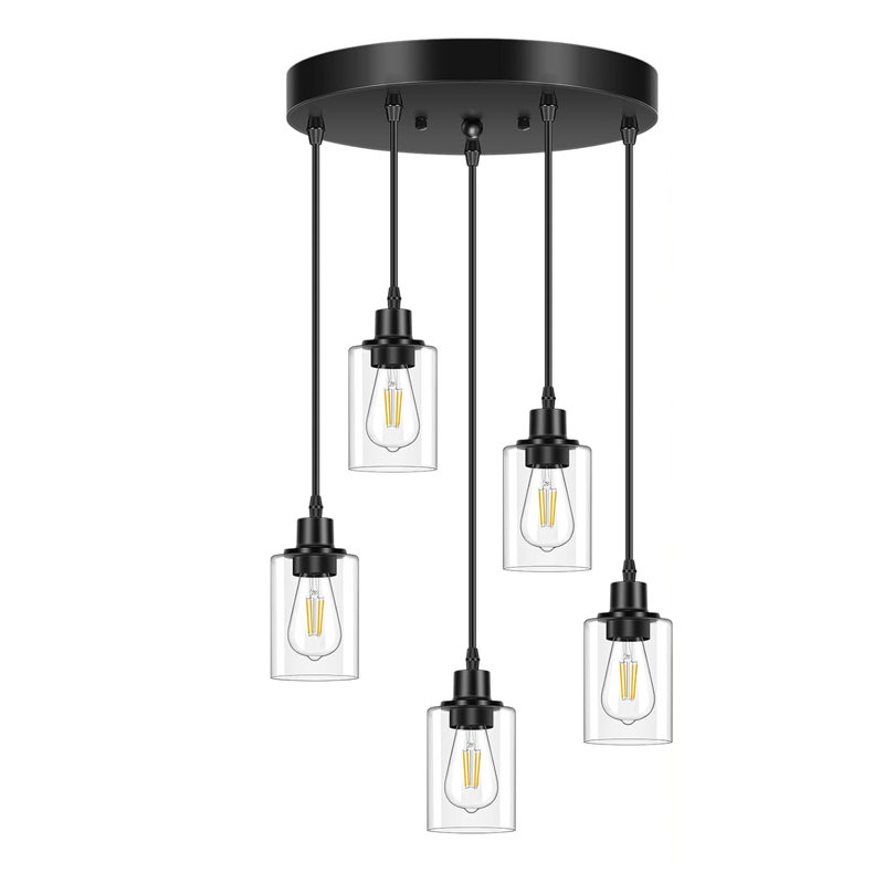 Matte Black Single Pendant, 5 Lights