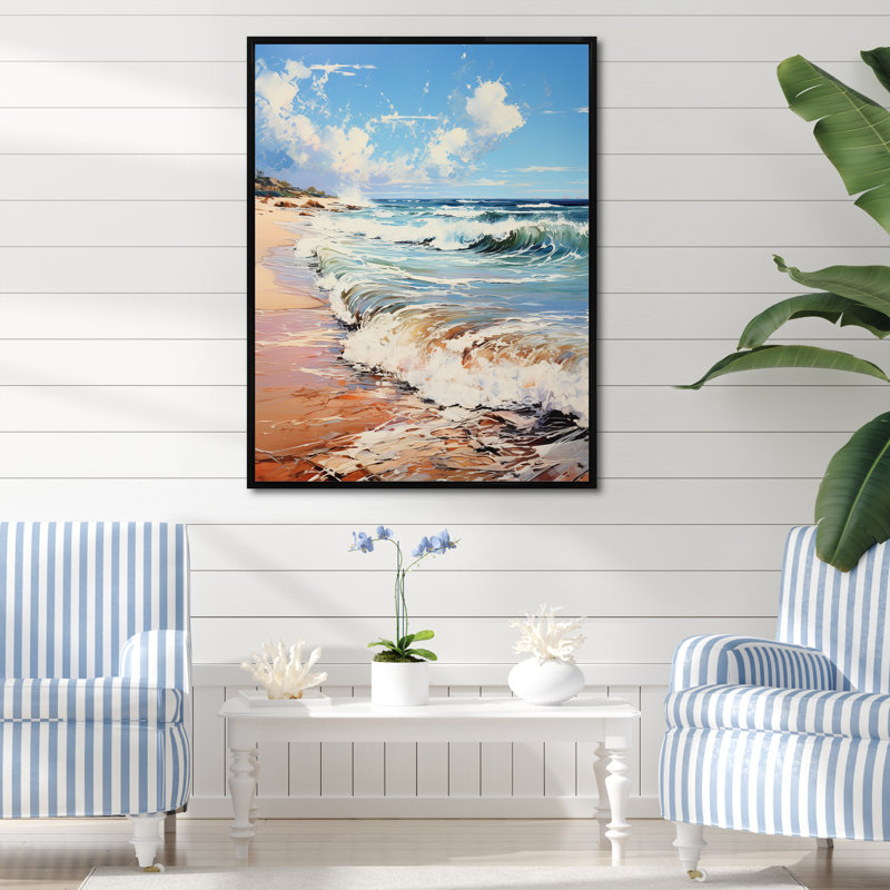 «Beach Coastal Nostalgia I» - Impression sur toile nautique et plage, Cadre flottant noir, H 20 po x l 12 po x P 1 po