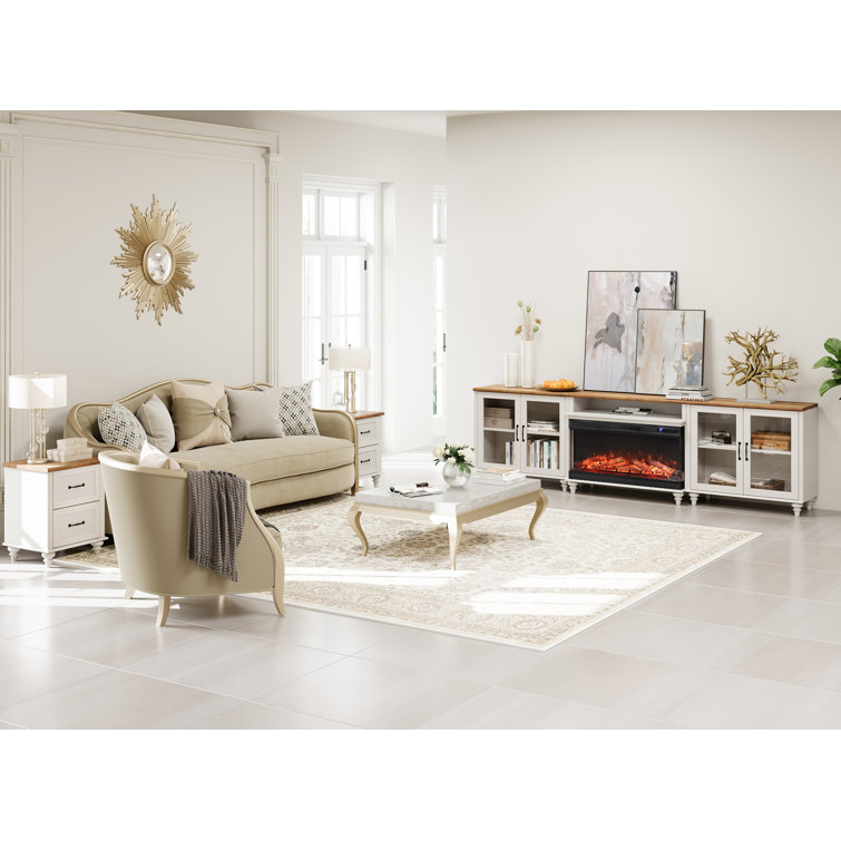 TV Stand With 36" Electric Fireplace For Tvs Up To 100'', Home Entertainment Center With 4 Glass Doors For 75/80/85/90 Inch TV