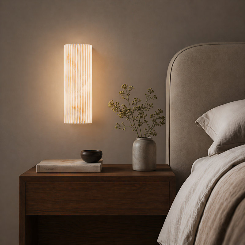 Applique murale encastrée moderne à DEL 11,8 po avec abat-jour faux albâtre