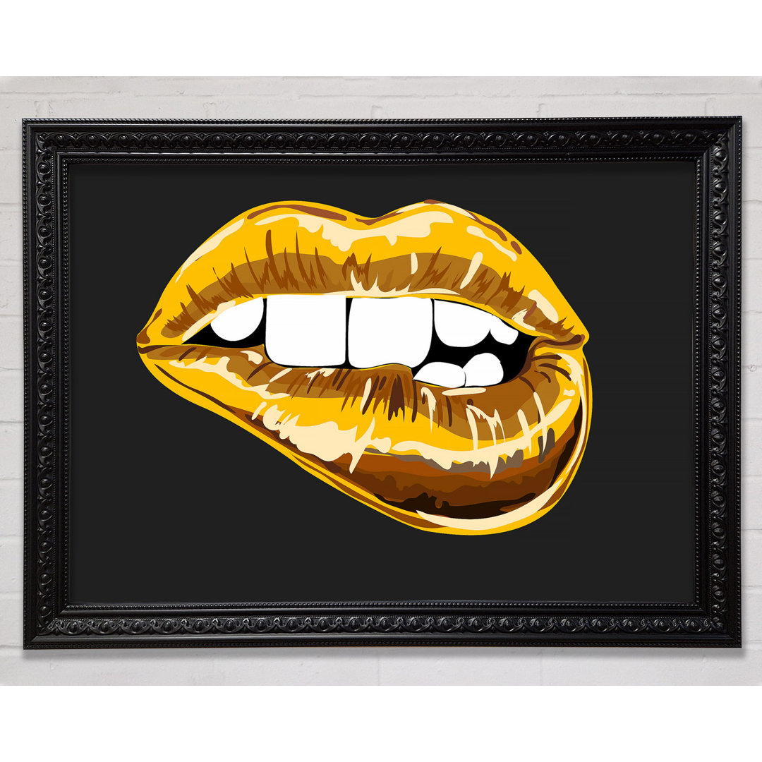 Gold Lip Bite Gerahmter Druck Wandkunst