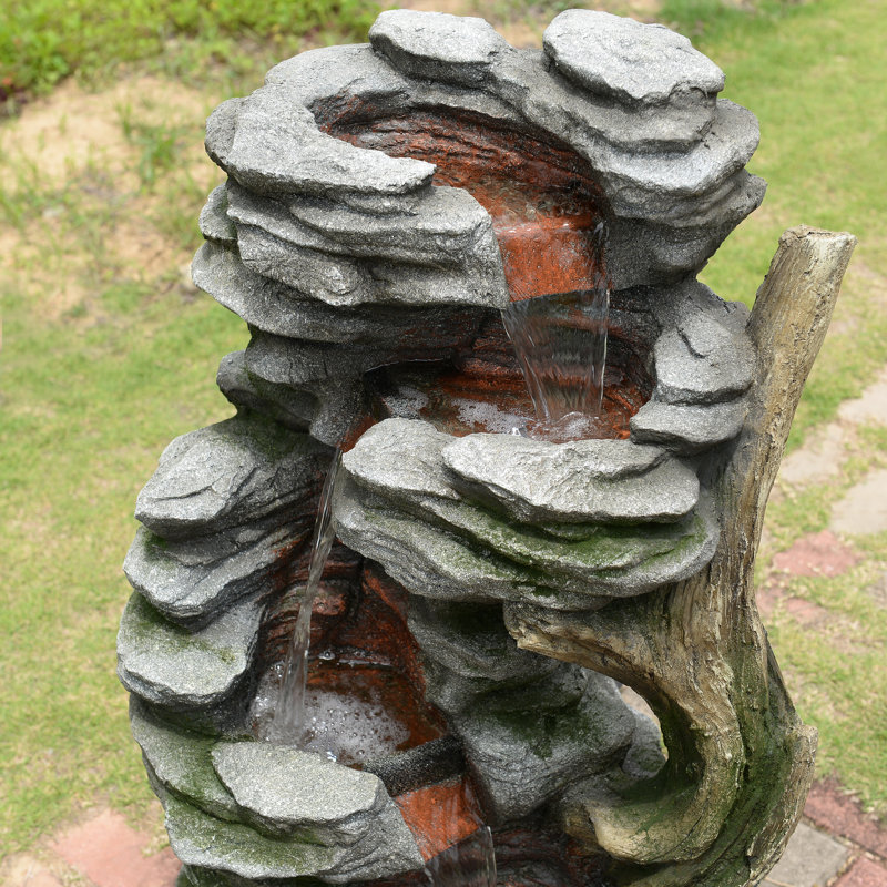 Rustic Stream Outdoor Water Fountain with LED Lighting, Adjustable Flow, and Durable Weather-Resistant Build