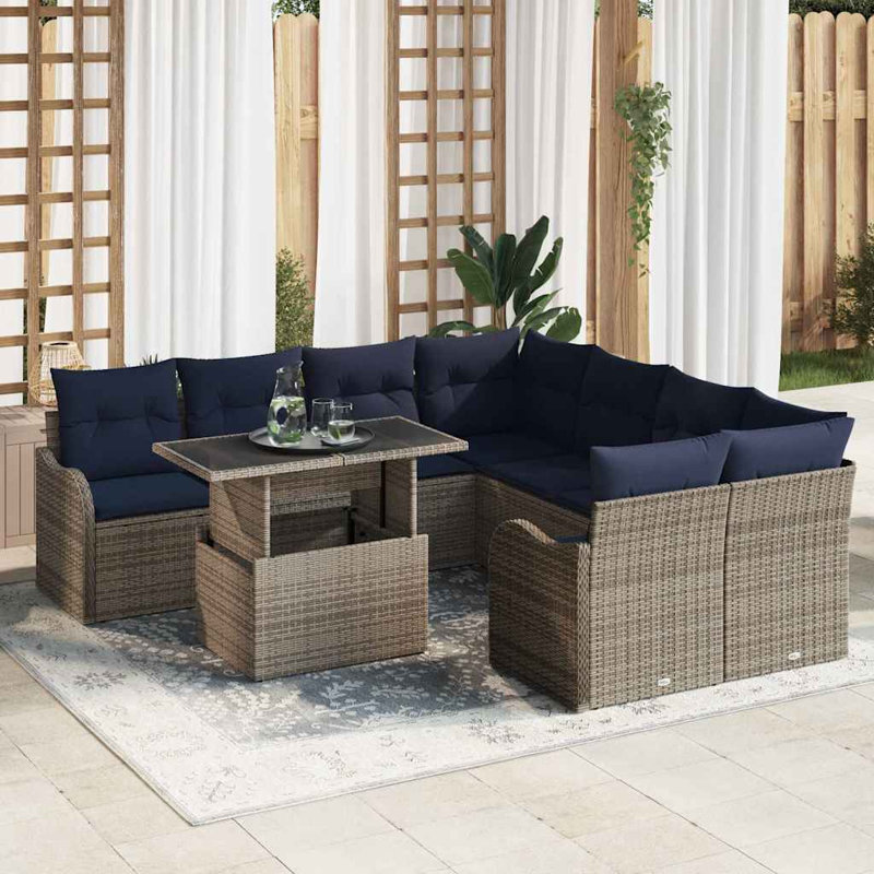 Ensemble repas 9 pièces vidaXL avec coussin gris