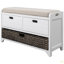 Banc de rangement avec panier amovible et 2 tiroirs, banc à chaussures entièrement assemblé avec coussin amovible-1513027615