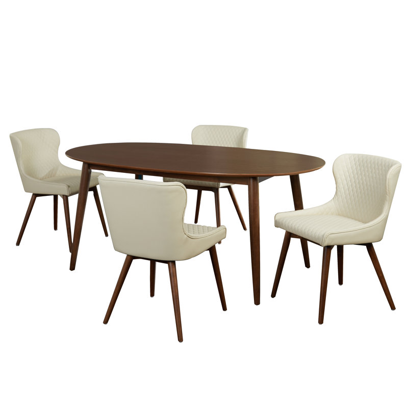 Jevon Four Leg Dining Set, Cream, 5 Pieces: Table, 4 Chairs