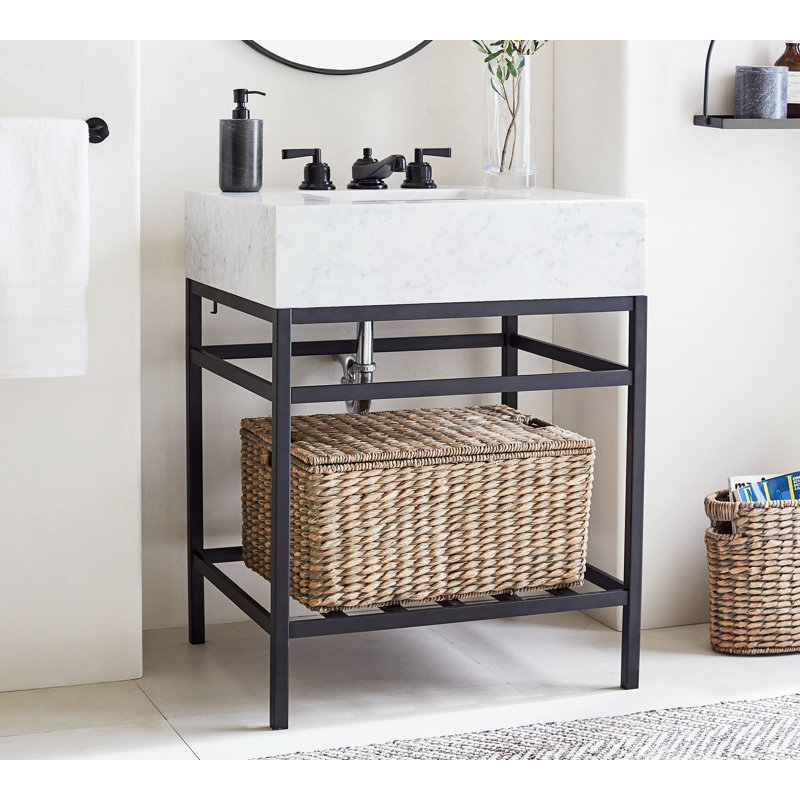 Hussin 30'' Single Bathroom Vanity with Carrara Marble Top