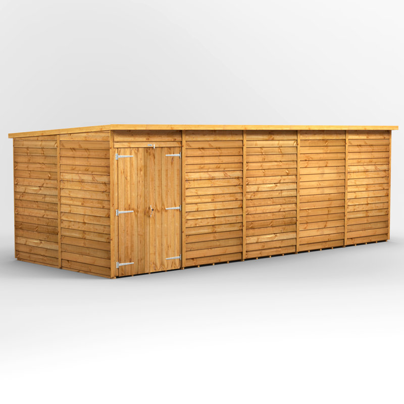 Powersheds 20 x 8ft Timber Overlap Windowless Pent Garden Shed, Double Doors