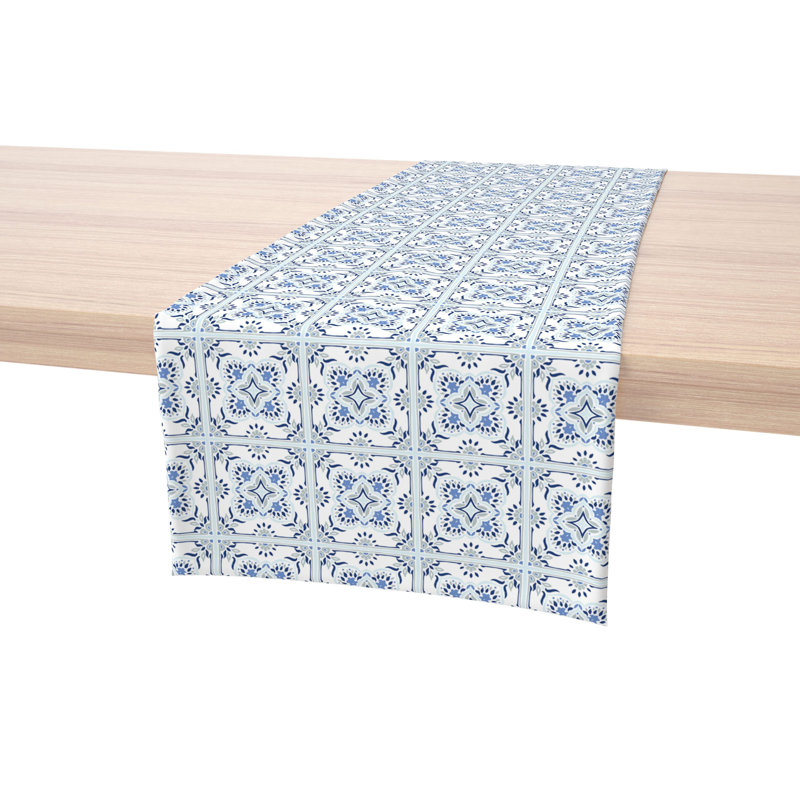 Rectangular Geometric Cotton Twill Table Runner, 90" x 16"