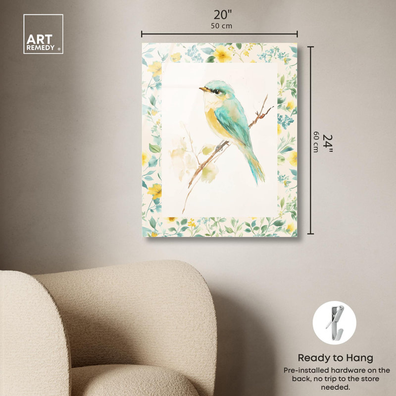 «Gentle Bird and Flowers», reproduction d'art acrylique par Art Remedy, H 24 po x l 20 po