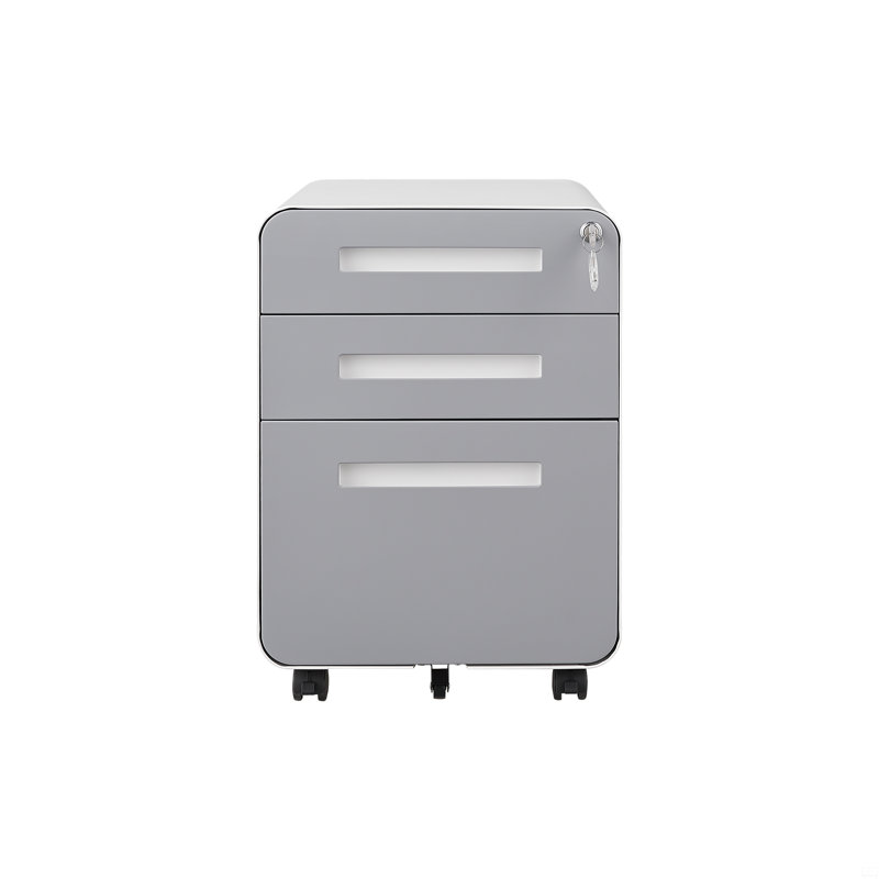 Classeur mobile 3 tiroirs sous le bureau, armoire de rangement polyvalente de style simple, Blanc + gris