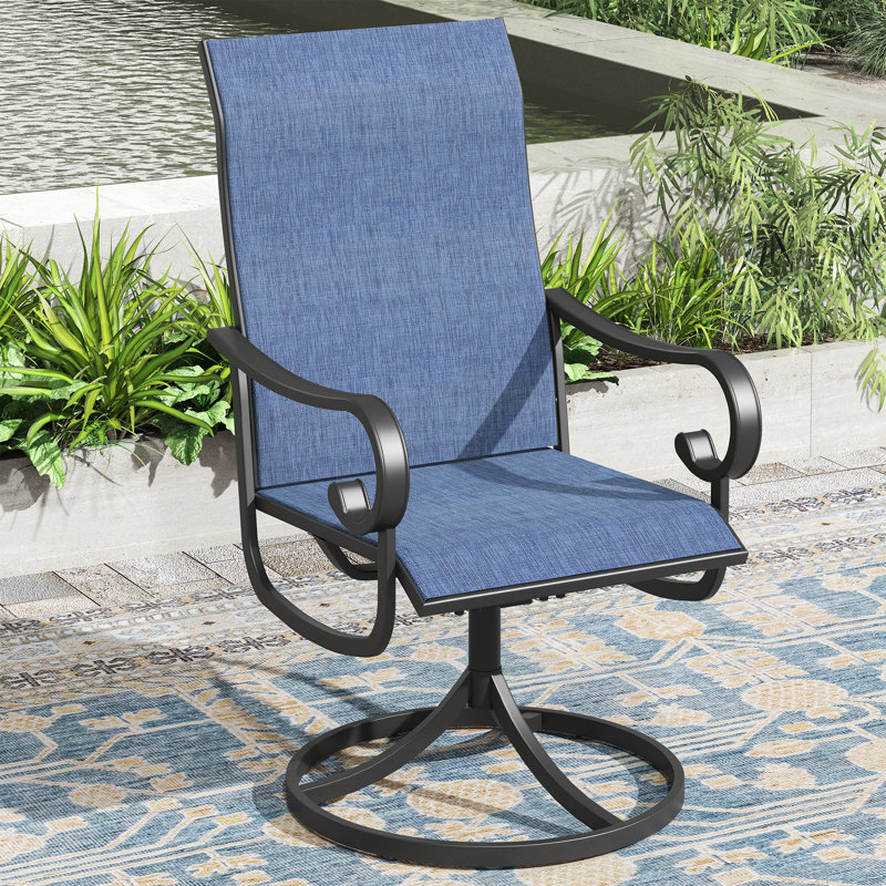 3-Piece Round Patio Dining Set With Swivel Chairs, Blue
