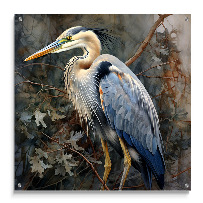 «Graceful Heron Waterbird I», art mural acrylique héron, H 36 po x l 36 po