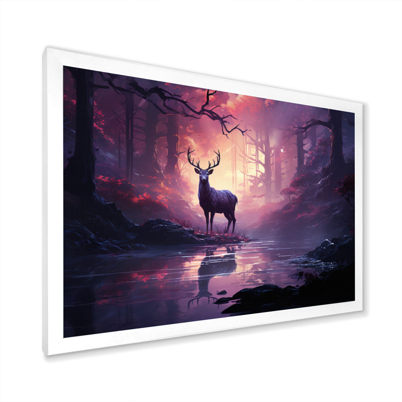 Deer Whispering Mist II - impression, H 34 po x l 44 po x P 1,5 po, Cadre photo blanc