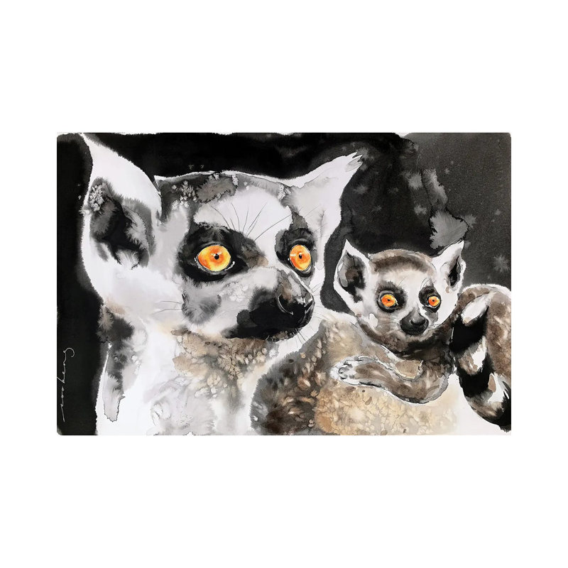 Lemur And Pup - Wrapped Canvas Painting, 20.32 cm H x 30.48 cm W