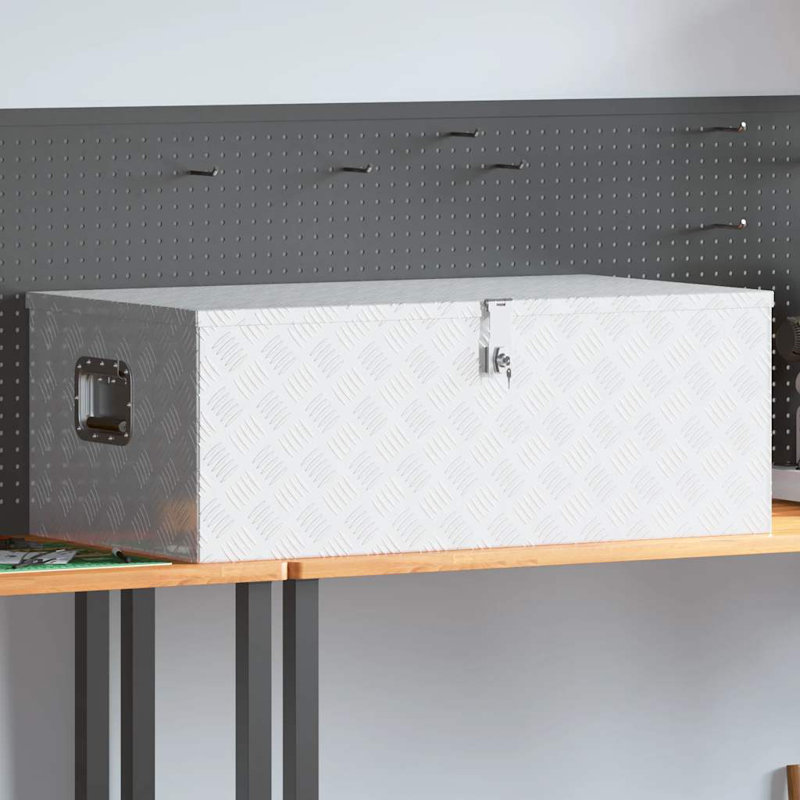 Tool Box Outdoor Storage Box with Locking System Tool Chest Aluminum, Silver, 14.6" H x 39.4" W x 21.7" D