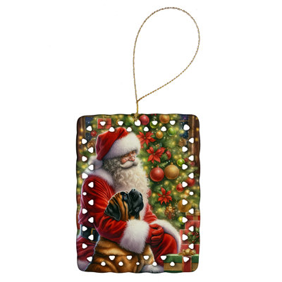 Mastiff and Santa Claus Porcelain Ornament