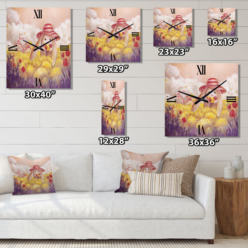 Horloge murale petit lapin avec fleurs, Moyen