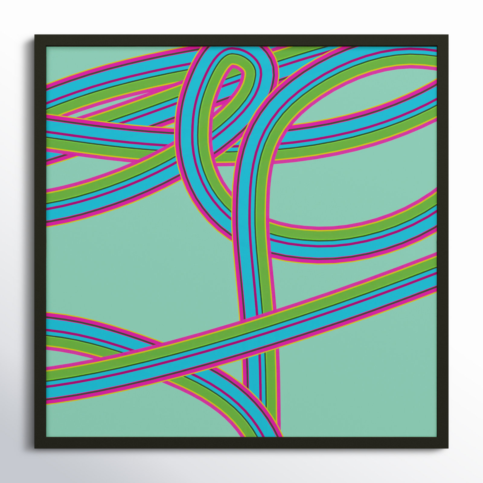 Polo "Turquoise Twist" Print by Jacques Pilon, Black, 36" H x 36" W x 1.25" D