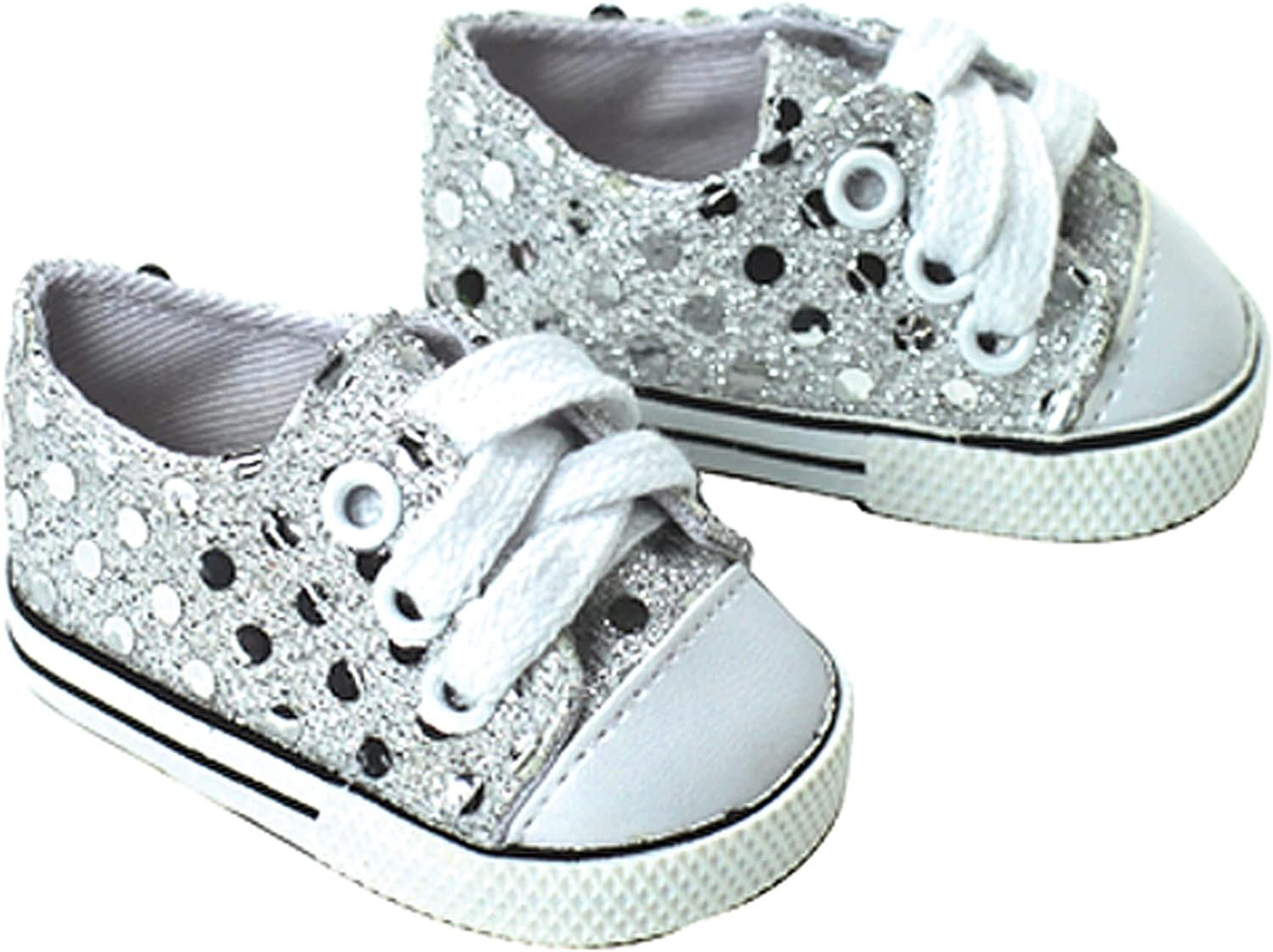 Sophia's Sophia S Doll Sequin Tennis Sneaker With Laces And Imitation  Leather Toe Cap Shoes For 18 Dolls, Silver