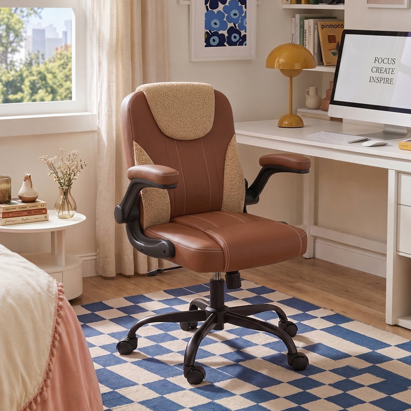 Ergonomic Executive Leather Office Chair, Tilt Adjustment Swivel Desk Chair With Flip-Up Arms And Water-Resistant Upholstery