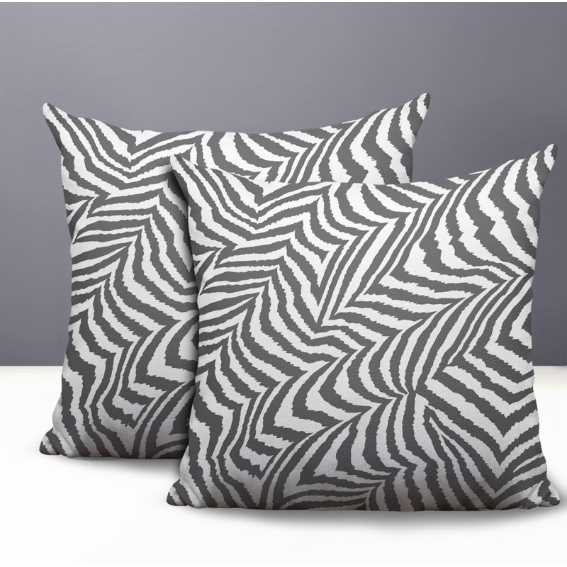 Coussin intérieur / extérieur à imprimé zébré Lola, 18x18, Gray