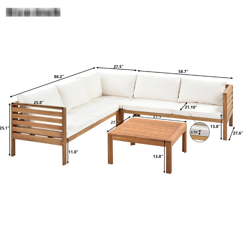 Siège d'extérieur en bois avec coussins beiges chauds - Mousse de style japonais, Beige