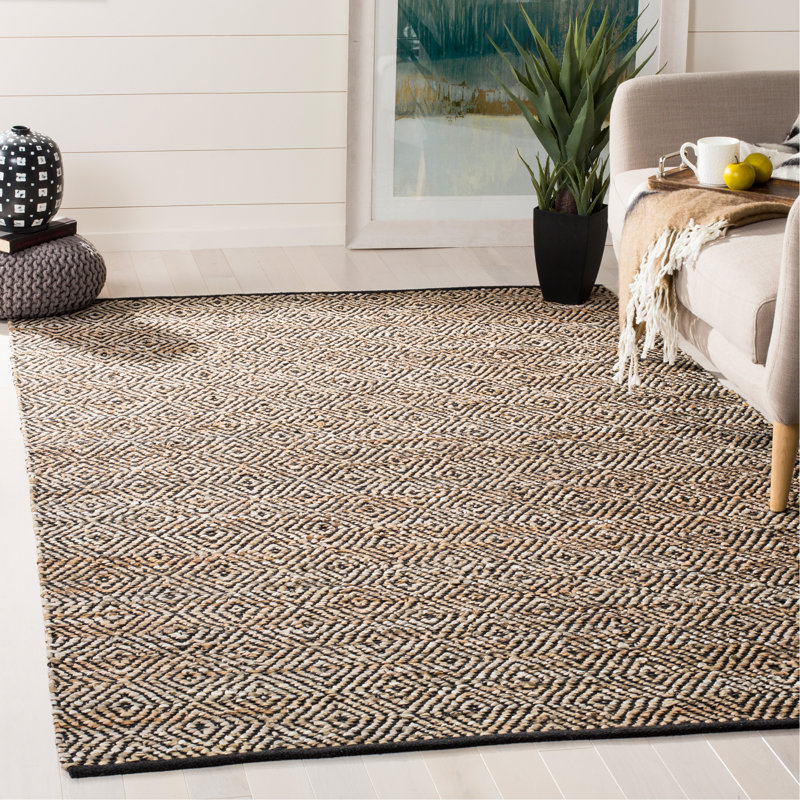 Adero Hand Woven Leather/Cotton Geometric Rug in Brown, Rectangle 6' x 9'