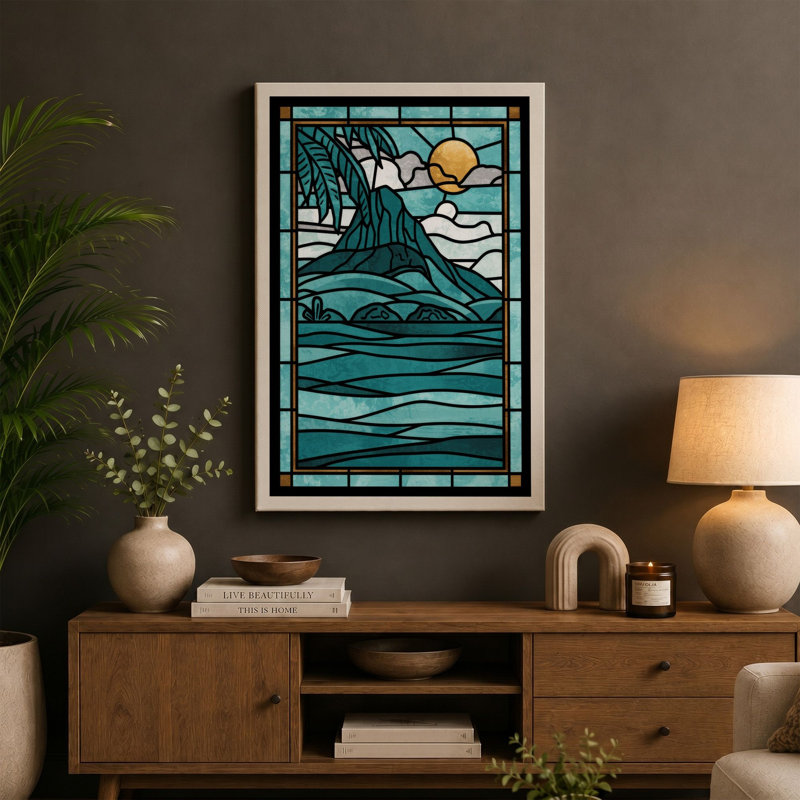 Stained Glass Coastal - Wrapped Canvas, 18x12 - 45.7 x 30.5 cm, Ochre Border