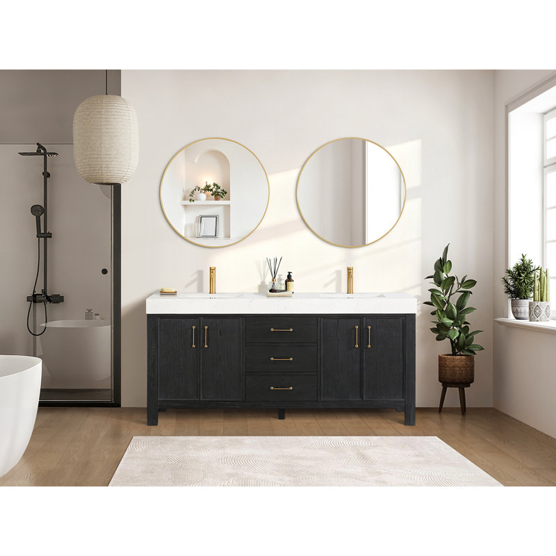  Ensemble de meuble-lavabo double 72 ", Blanc, Doré, Noir