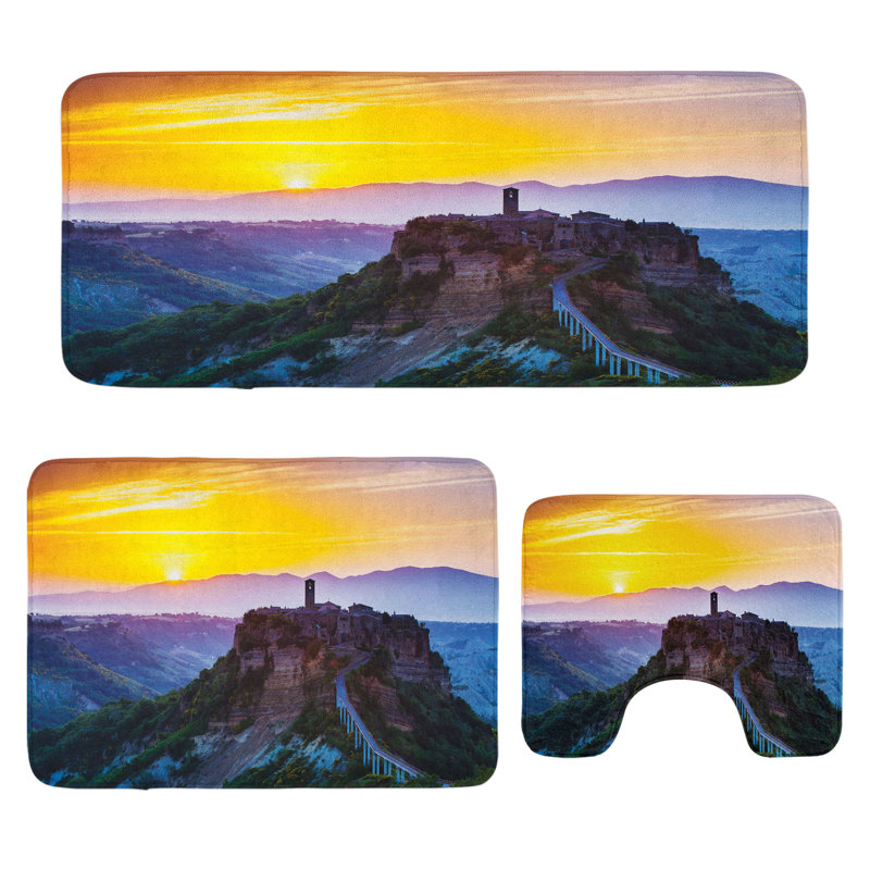  Italy Bathroom Rug Set 3 Pieces U-Shape & Rectangle Mats Multicolor