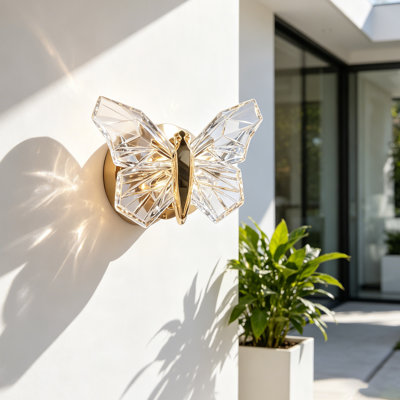 7.87" Butterfly Wall Light, Modern Glam Butterfly Wall Sconce,gold Metal Finish & Clear Acrylic