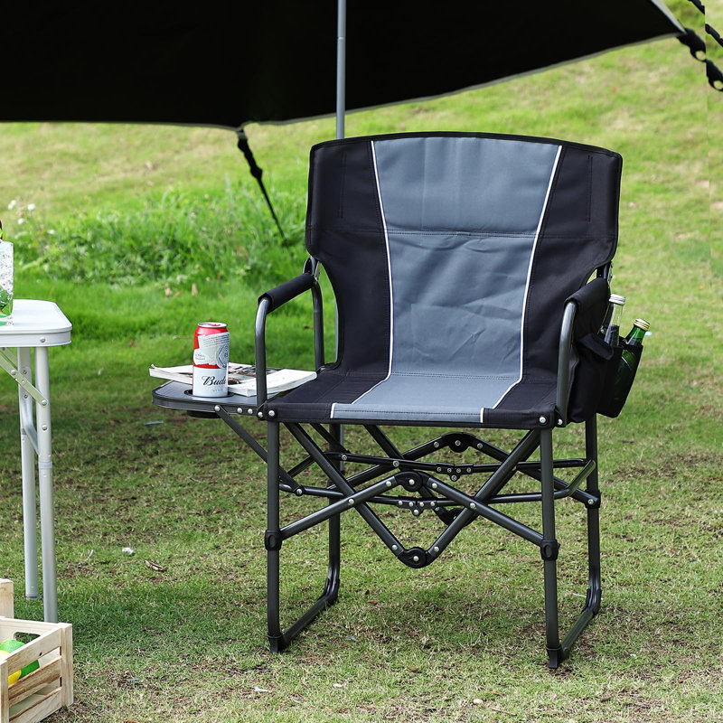 Chaise de réalisateur surdimensionnée, chaise de camping pliante portative pour adultes, chaise de jardin robuste avec table d'appoint, supporte 400 lb, noir