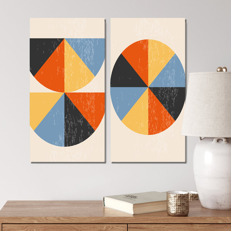 Minimal 20S Bauhaus Geometric III - ensemble de 2 peintures, Toile tendue, H 32 po x l 32 po x P 1 po