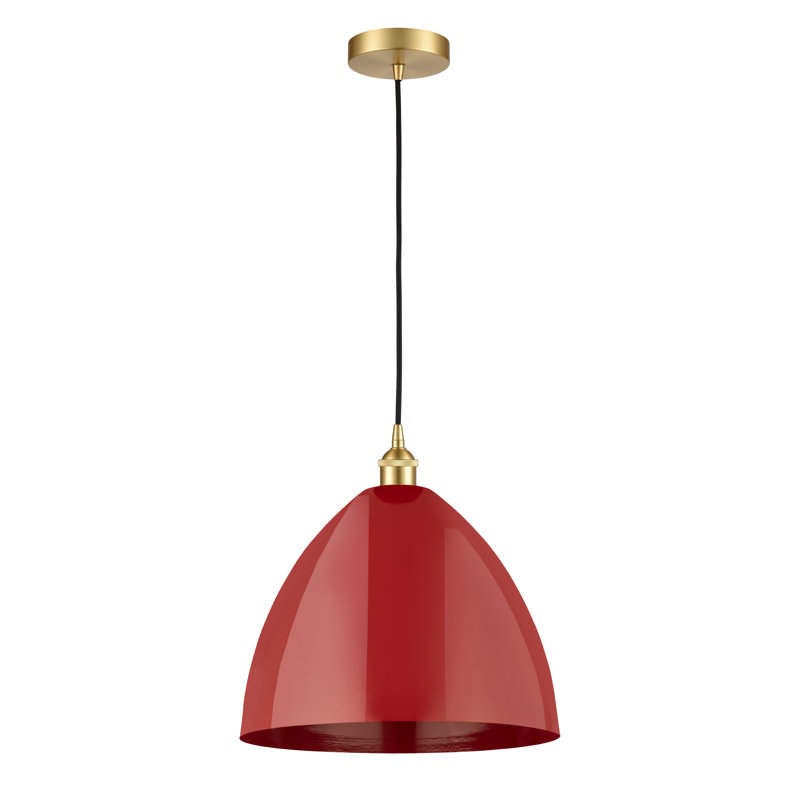 Luminaire suspendu conique à 1 lumière Schiavone, Or satiné, Rouge