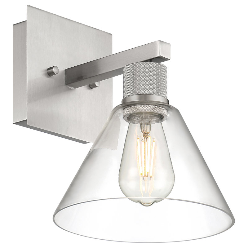 Port Nine Steel Armed Sconce, Brushed Steel