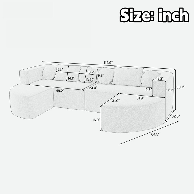 Canapé modulaire à compression Boneless, Boucle gris