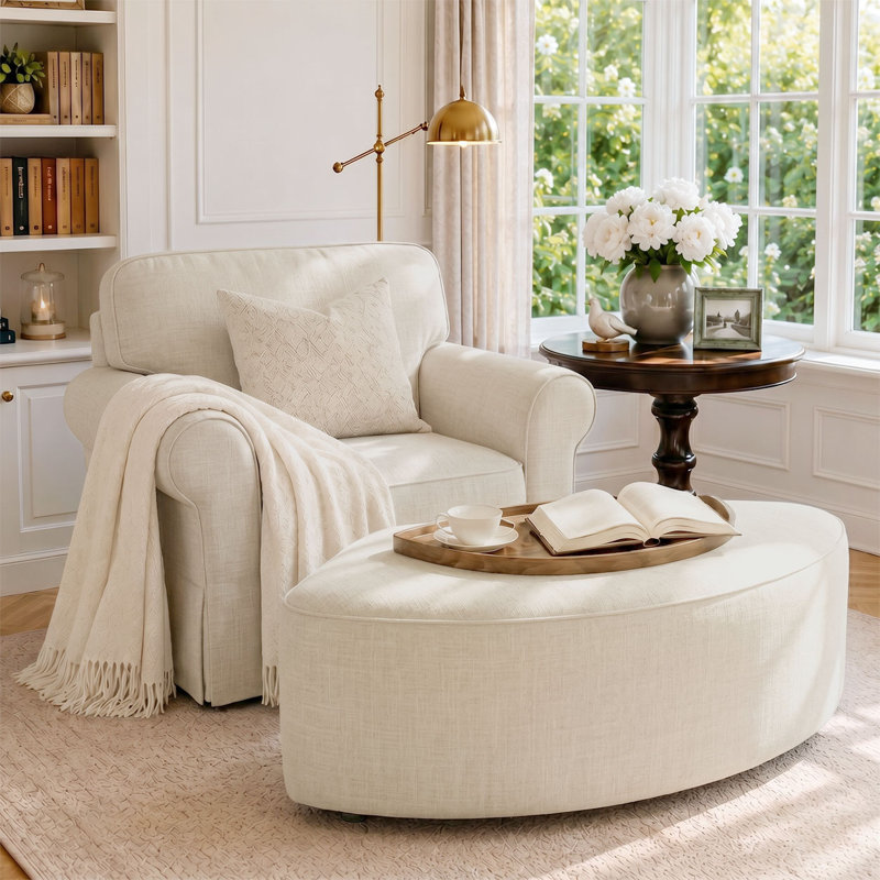 Hackworth Upholstered Fabric Rounded Curved Ottoman