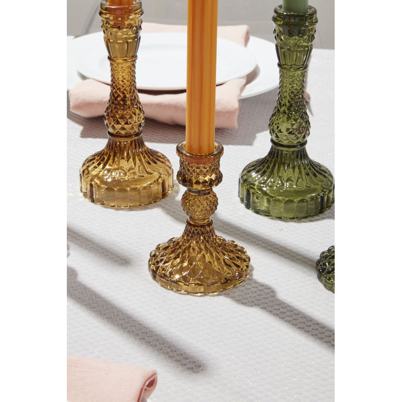 Samira Glass Tabletop Candlestick, Amber