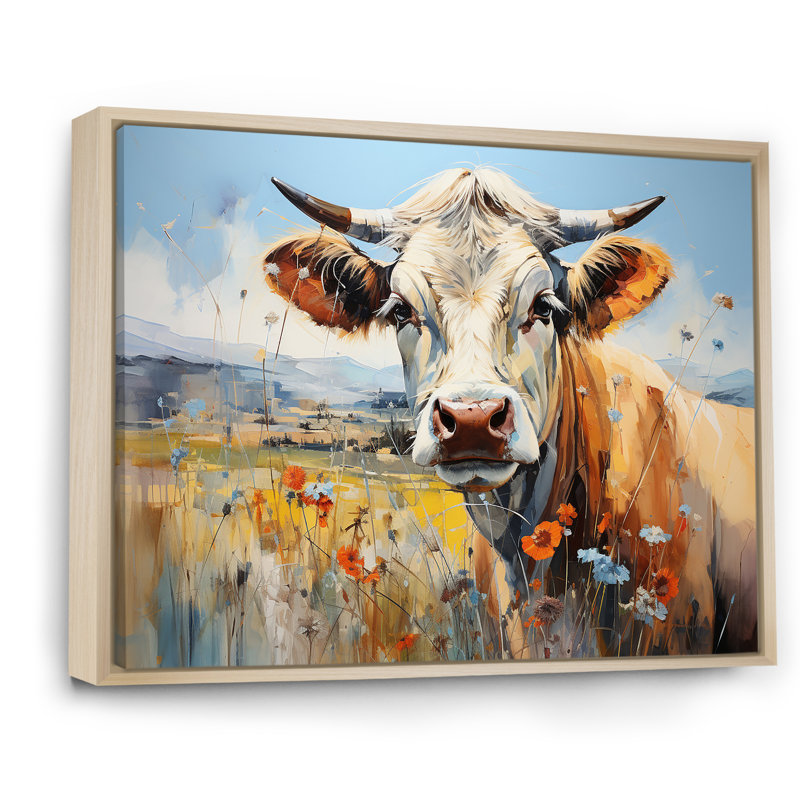 «Cow in Pastel Fields I», reproduction sur toile, Cadre naturel flottant, H 34 po x l 44 po x P 1,5 po