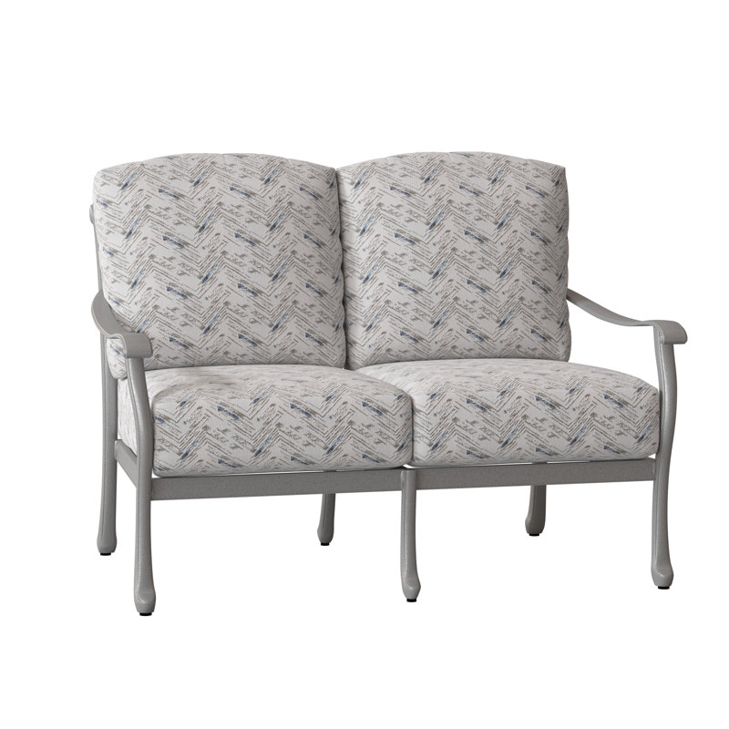 Casa 53.25'' Wide Aluminum Loveseat with Cushions, Pewter, Spectrum Indigo Sunbrella® Plainweave